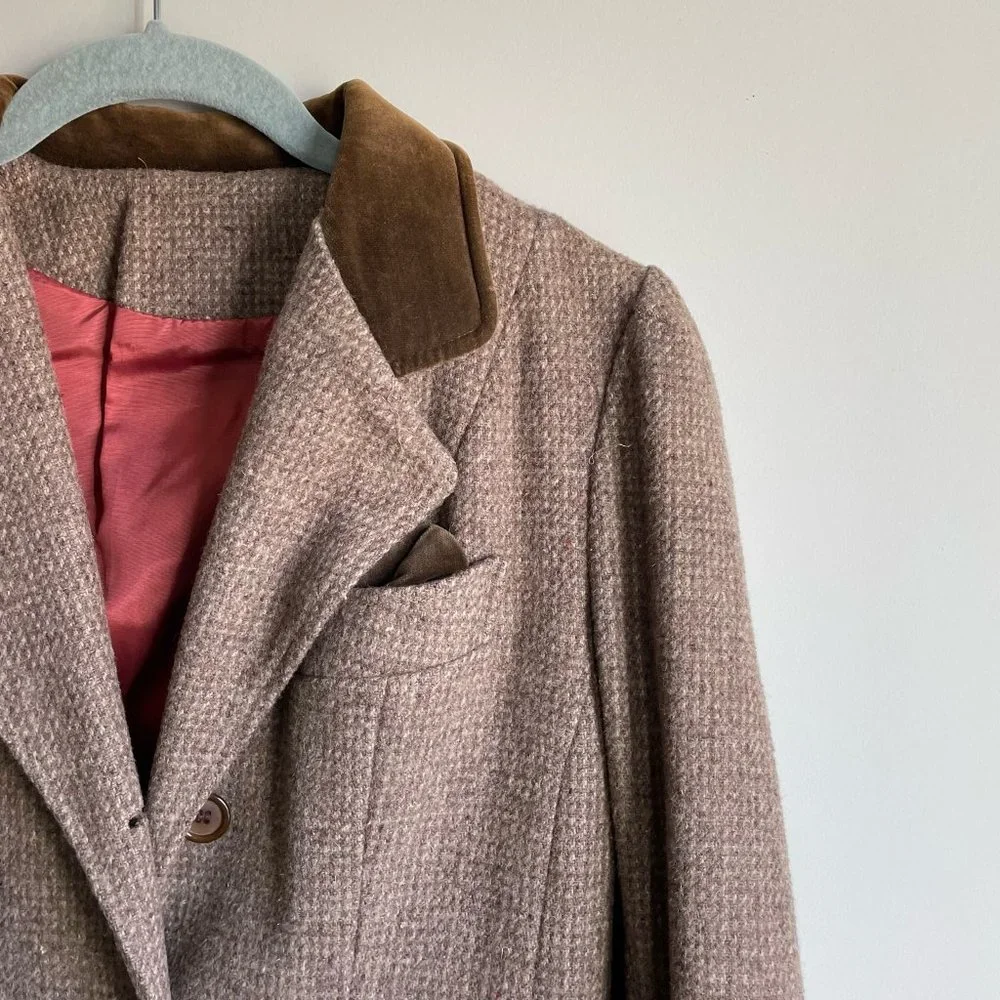 Vintage Junior Concept Tweed and Crushed Velvet Swing Dress Coat Size Small - Picture 5 of 11